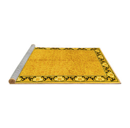 Sideview of Machine Washable Persian Yellow Traditional Rug, wshtr1126yw