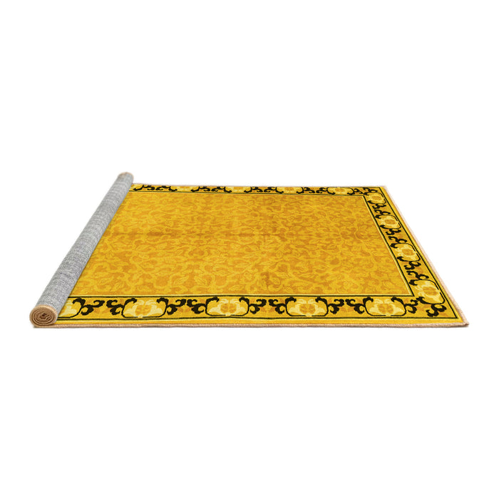 Sideview of Machine Washable Persian Yellow Traditional Rug, wshtr1126yw