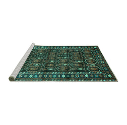 Sideview of Machine Washable Persian Turquoise Traditional Area Rugs, wshtr1127turq