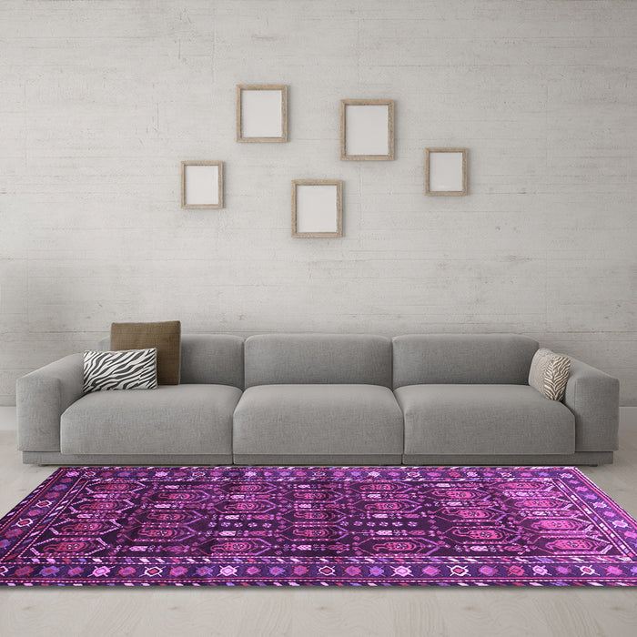 Machine Washable Persian Purple Traditional Area Rugs in a Living Room, wshtr1127pur