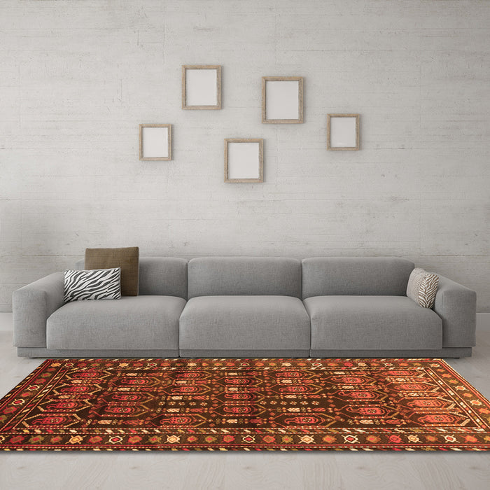 Machine Washable Persian Orange Traditional Area Rugs in a Living Room, wshtr1127org