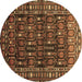 Round Machine Washable Persian Brown Traditional Rug, wshtr1127brn