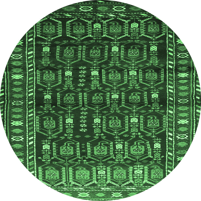 Round Machine Washable Persian Emerald Green Traditional Area Rugs, wshtr1127emgrn