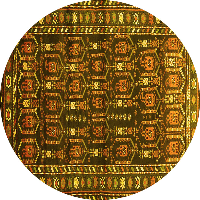 Round Machine Washable Persian Yellow Traditional Rug, wshtr1127yw