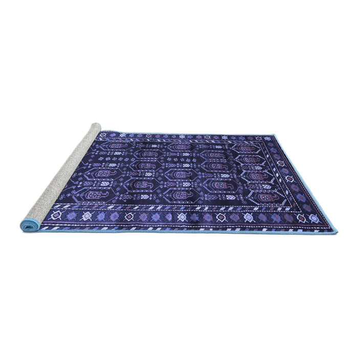 Sideview of Machine Washable Persian Blue Traditional Rug, wshtr1127blu