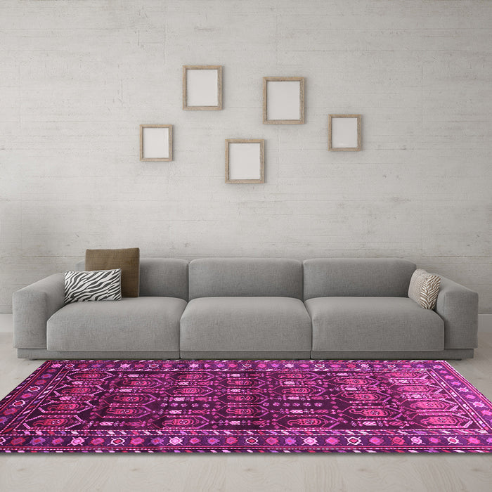 Machine Washable Persian Pink Traditional Rug in a Living Room, wshtr1127pnk