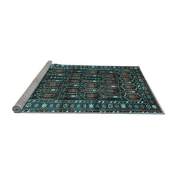 Sideview of Machine Washable Persian Light Blue Traditional Rug, wshtr1127lblu