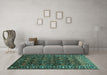 Machine Washable Persian Turquoise Traditional Area Rugs in a Living Room,, wshtr1127turq