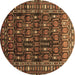 Round Persian Brown Traditional Rug, tr1127brn
