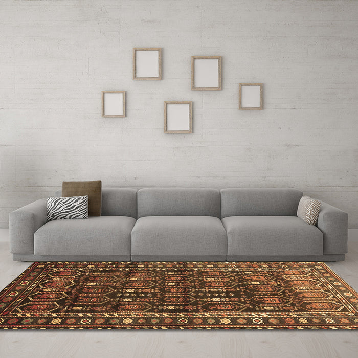 Machine Washable Persian Brown Traditional Rug in a Living Room,, wshtr1127brn