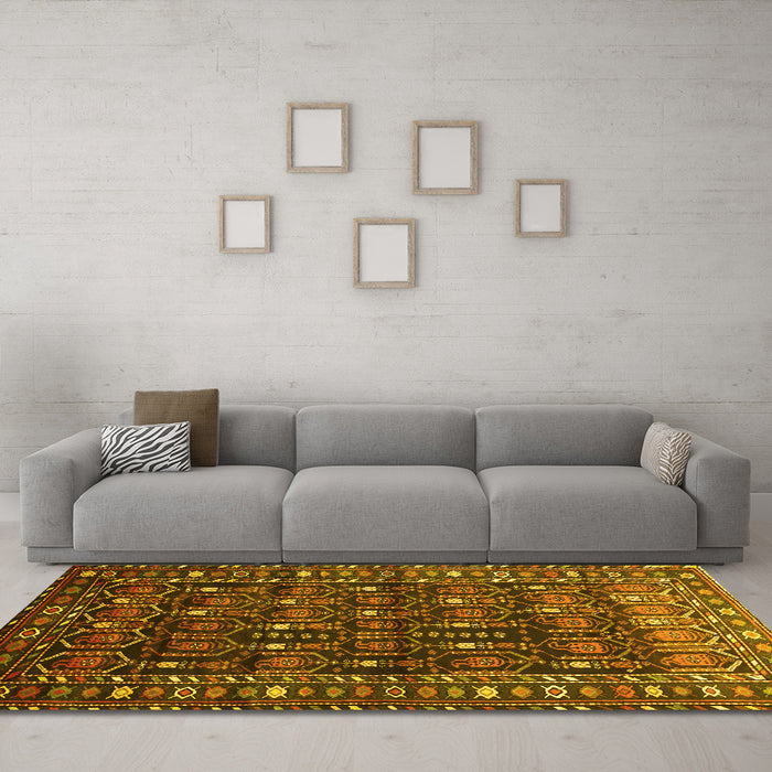 Machine Washable Persian Yellow Traditional Rug in a Living Room, wshtr1127yw