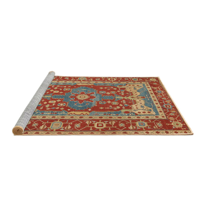 Sideview of Machine Washable Traditional Brass Green Rug, wshtr1128