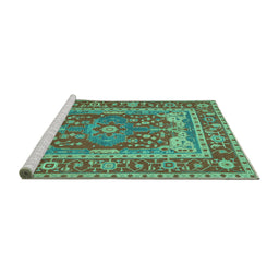 Sideview of Machine Washable Persian Turquoise Traditional Area Rugs, wshtr1128turq