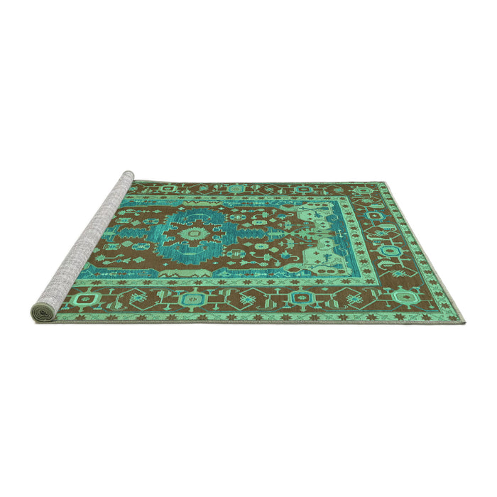 Sideview of Machine Washable Persian Turquoise Traditional Area Rugs, wshtr1128turq