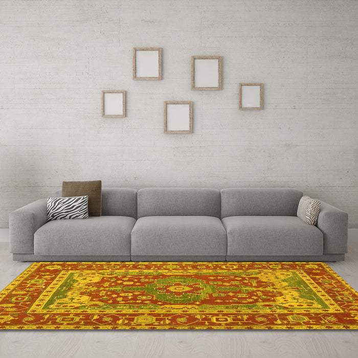 Machine Washable Persian Yellow Traditional Rug in a Living Room, wshtr1128yw