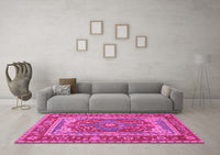 Machine Washable Persian Pink Traditional Rug, wshtr1128pnk