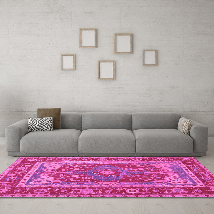Machine Washable Persian Pink Traditional Rug in a Living Room, wshtr1128pnk