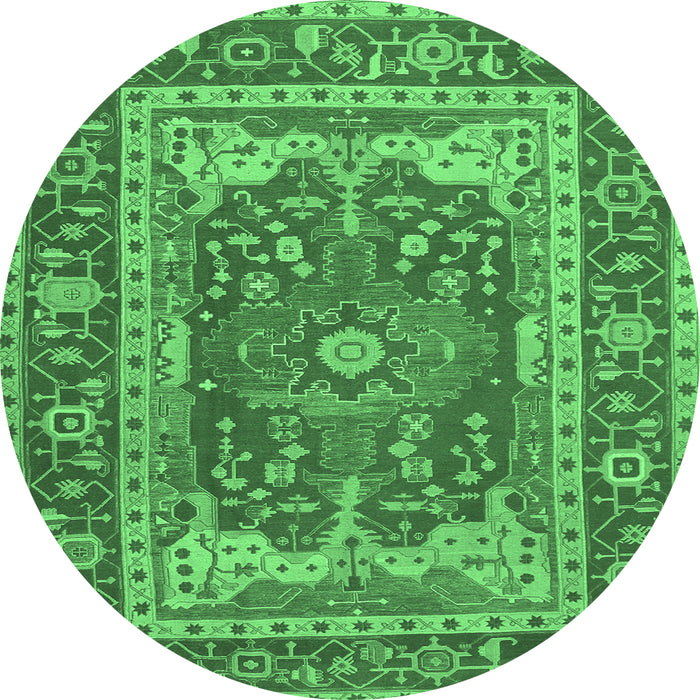 Round Persian Emerald Green Traditional Rug, tr1128emgrn