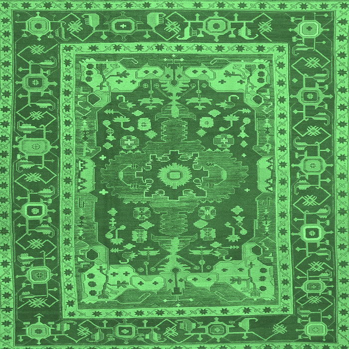 Square Machine Washable Persian Emerald Green Traditional Area Rugs, wshtr1128emgrn