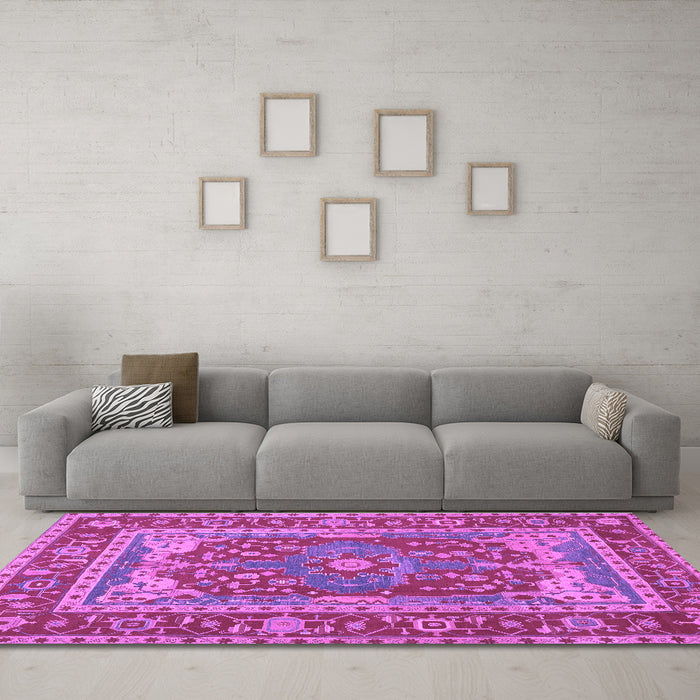 Machine Washable Persian Purple Traditional Area Rugs in a Living Room, wshtr1128pur