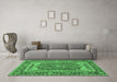 Machine Washable Persian Emerald Green Traditional Area Rugs in a Living Room,, wshtr1128emgrn