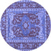 Round Machine Washable Persian Blue Traditional Rug, wshtr1128blu