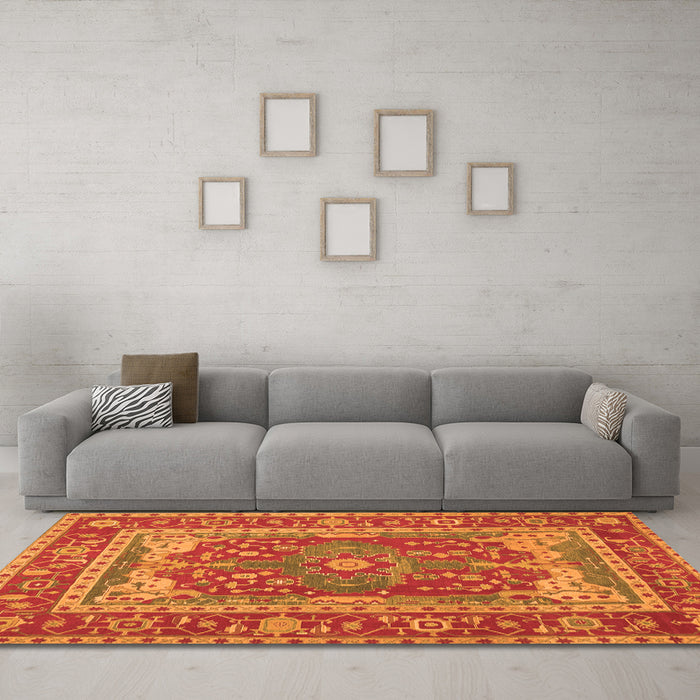 Machine Washable Persian Orange Traditional Area Rugs in a Living Room, wshtr1128org