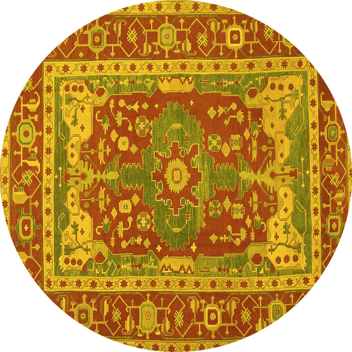 Round Machine Washable Persian Yellow Traditional Rug, wshtr1128yw