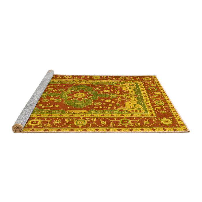 Sideview of Machine Washable Persian Yellow Traditional Rug, wshtr1128yw