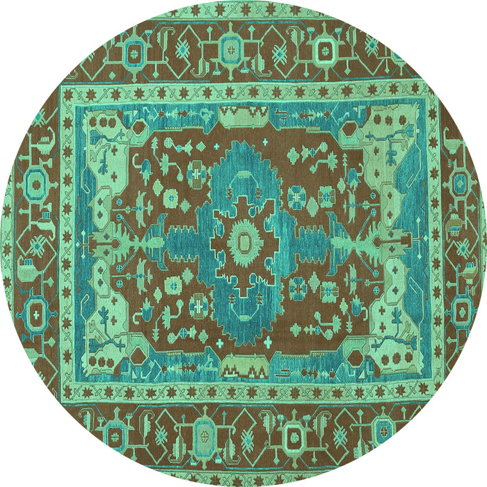 Round Machine Washable Persian Turquoise Traditional Area Rugs, wshtr1128turq