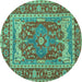 Round Machine Washable Persian Turquoise Traditional Area Rugs, wshtr1128turq