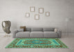 Machine Washable Persian Turquoise Traditional Area Rugs in a Living Room,, wshtr1128turq