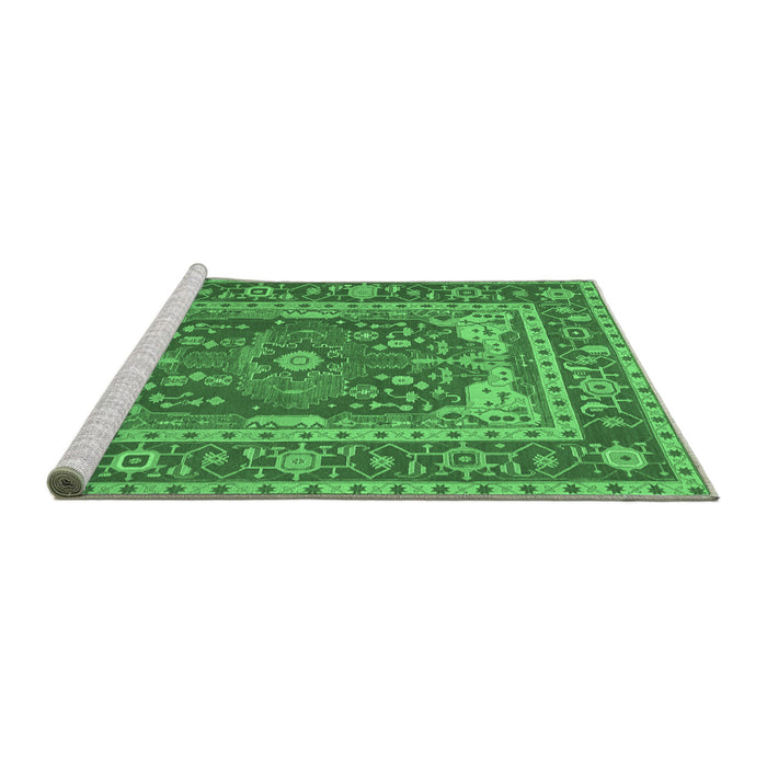 Sideview of Machine Washable Persian Emerald Green Traditional Area Rugs, wshtr1128emgrn