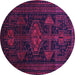 Round Machine Washable Persian Purple Traditional Area Rugs, wshtr1129pur