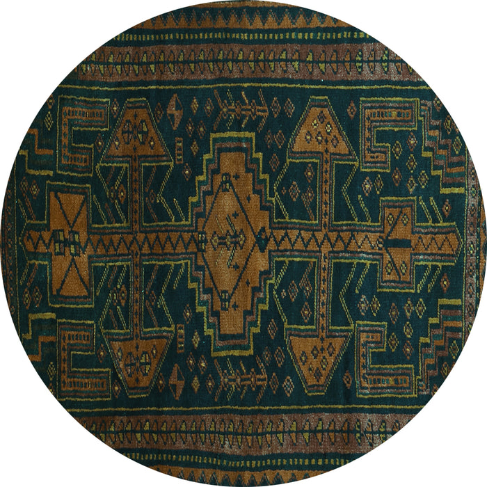 Round Persian Turquoise Traditional Rug, tr1129turq