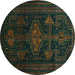 Round Persian Turquoise Traditional Rug, tr1129turq