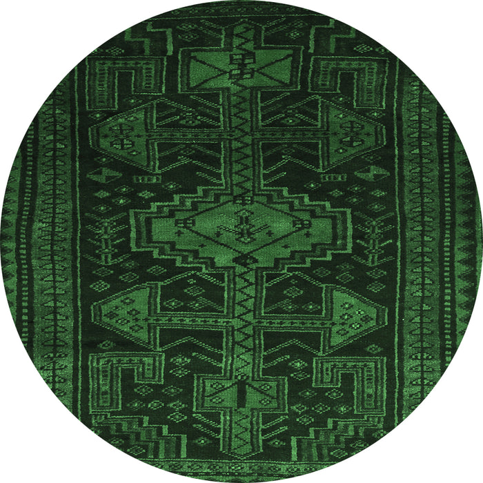 Round Persian Emerald Green Traditional Rug, tr1129emgrn