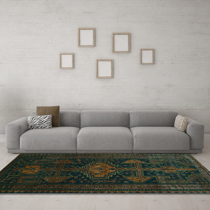 Machine Washable Persian Turquoise Traditional Area Rugs in a Living Room,, wshtr1129turq