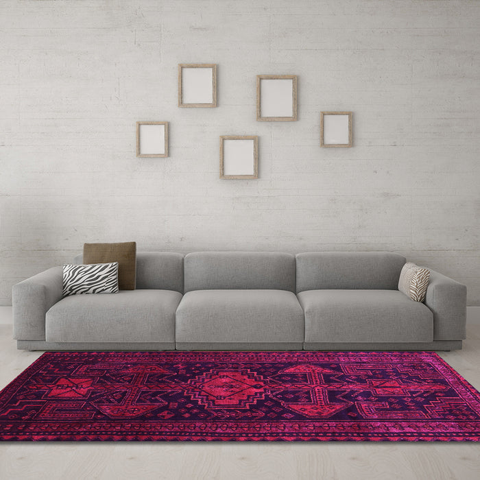 Machine Washable Persian Pink Traditional Rug in a Living Room, wshtr1129pnk