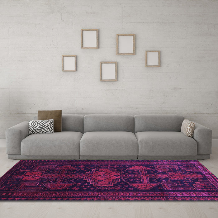 Machine Washable Persian Purple Traditional Area Rugs in a Living Room, wshtr1129pur