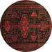 Round Persian Brown Traditional Rug, tr1129brn