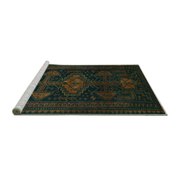 Sideview of Machine Washable Persian Turquoise Traditional Area Rugs, wshtr1129turq