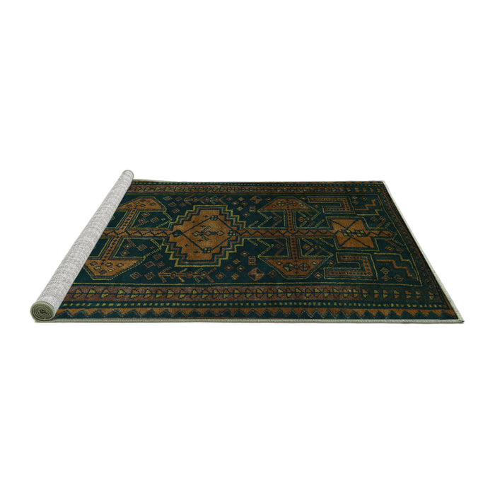 Sideview of Machine Washable Persian Turquoise Traditional Area Rugs, wshtr1129turq