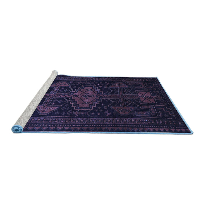 Sideview of Machine Washable Persian Blue Traditional Rug, wshtr1129blu