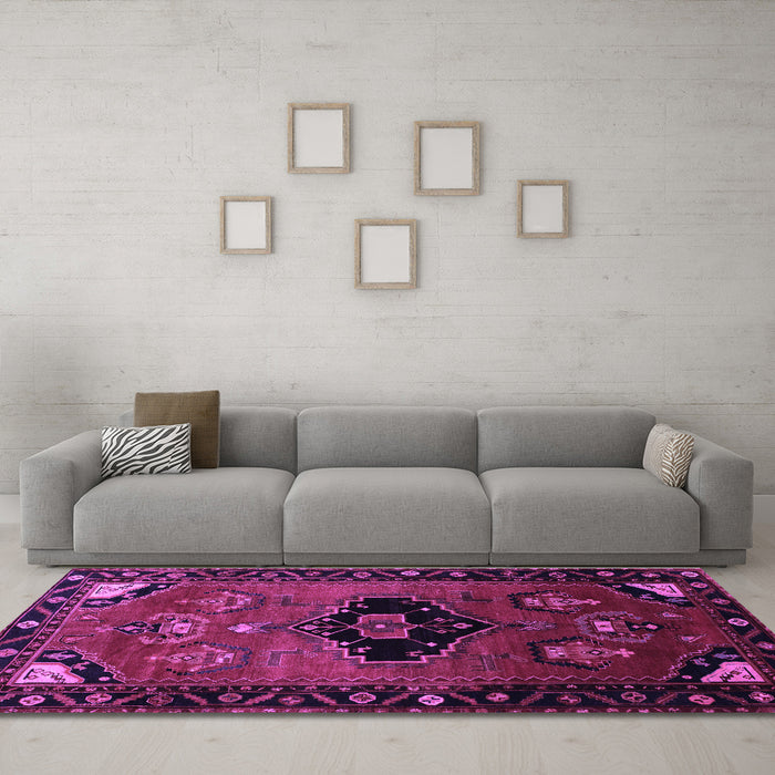 Machine Washable Persian Purple Traditional Area Rugs in a Living Room, wshtr112pur