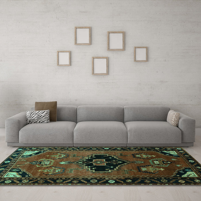 Machine Washable Persian Turquoise Traditional Area Rugs in a Living Room,, wshtr112turq