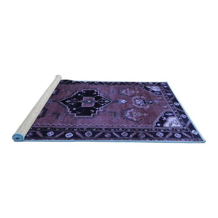 Sideview of Machine Washable Persian Blue Traditional Rug, wshtr112blu