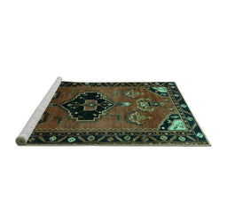 Sideview of Machine Washable Persian Turquoise Traditional Area Rugs, wshtr112turq
