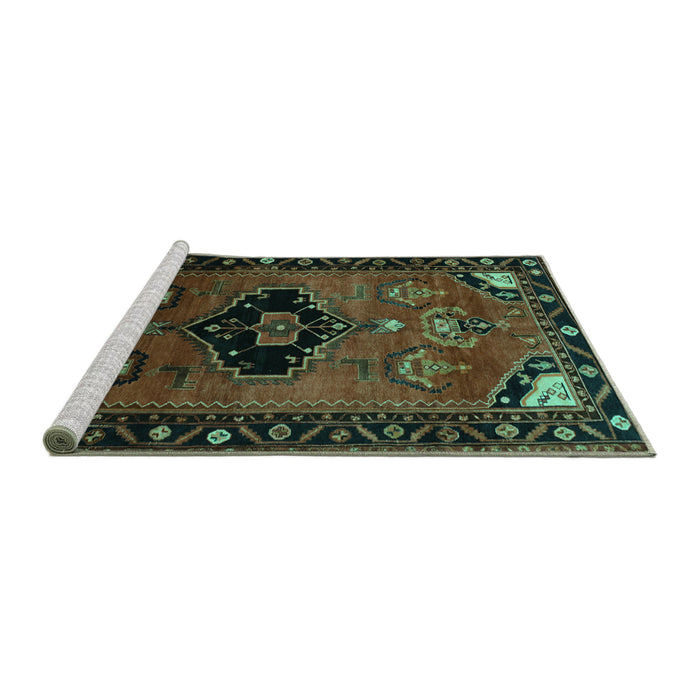 Sideview of Machine Washable Persian Turquoise Traditional Area Rugs, wshtr112turq
