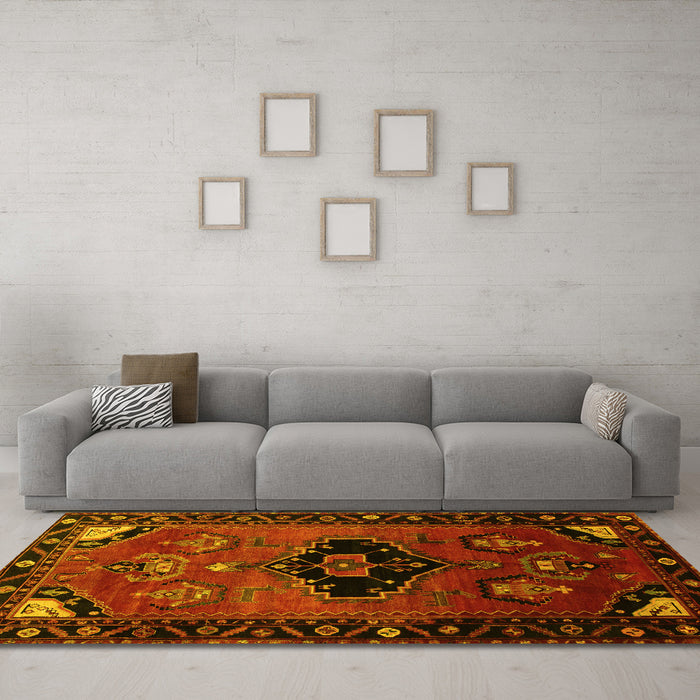 Machine Washable Persian Yellow Traditional Rug in a Living Room, wshtr112yw
